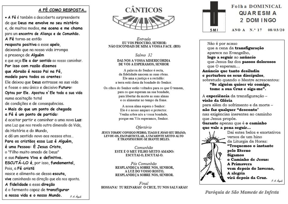 Folha Dominical 2Âº Domingo Quaresma 08 03 2020 Paroquia Sao Mamede De Infesta paroquia sao mamede de infesta sapo