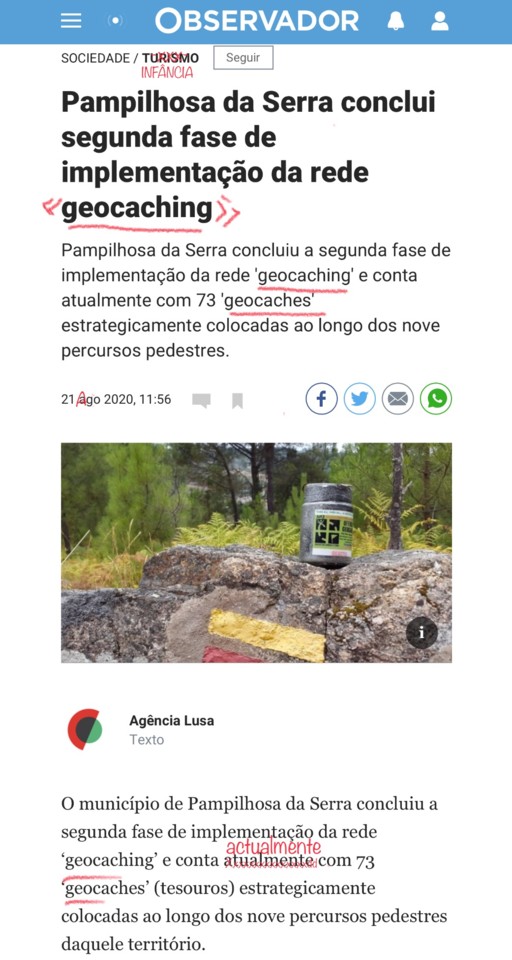 Pampilhosa da Serra conclui segunda fase de implementação da rede geocaching, Observador, 22/08/20 Pampilhosa da Serra conclui segunda fase de implementação da rede geocaching, Observador, 22/08/20